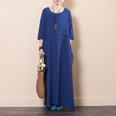 

Summer new product art breath long skirt Japanese cotton linen womens clothing style slim flax dress