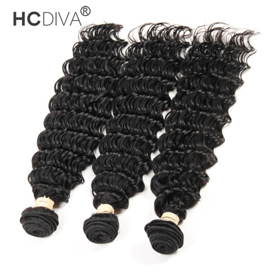 

HCDIVA Indian Virgin Hair Deep Wave 3 Bundle Deal Deep Wave Unprocessed Virgin Human Hair Extensions Natural Black Grade 7A