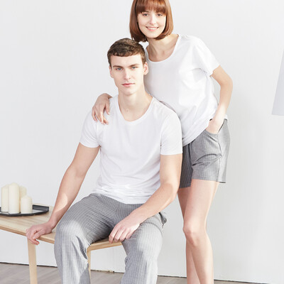 

Little nurse pajamas home clothes men&women summer wear short-sleeved home service JDT001 loose gray strips XXXL 185115
