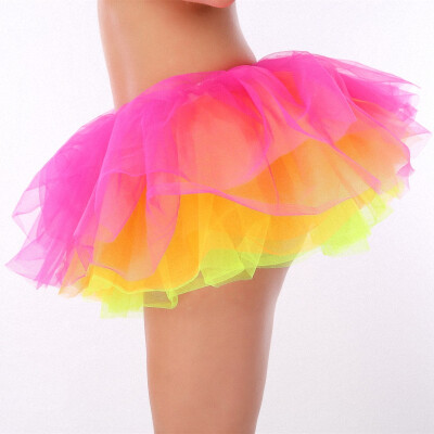 

Fashion Design Ladies Tutu Skirts Contrast Pink Yellow Multilayer Mini Tulle Skirt Girls Pretty Party Dancing Short Ball Gown