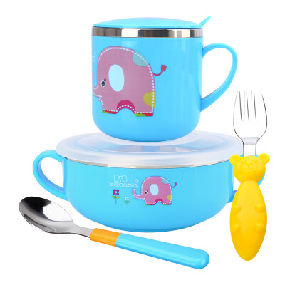 

Bao La childrens tableware baby food supplement bowl spoon set baby stainless steel insulation bowl lunch box shatter-resistant anti-hot fork spoon bowl newborn supplies set blue 3030