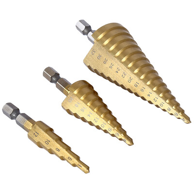 

3pcs HSS 6541 Step Cone Titanium Coated Step Drill Bit