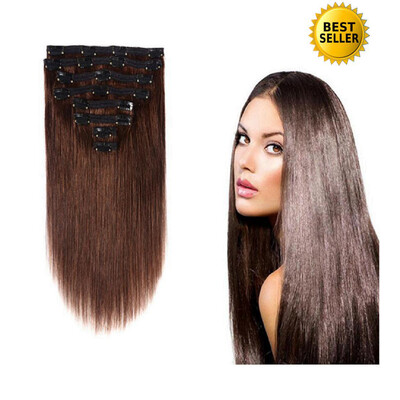 

Protea Hair Brazilian Straight Hair Remy Clip In Hair 8pcs Per Bundle Color 4 Virgin Human Hair Extensions