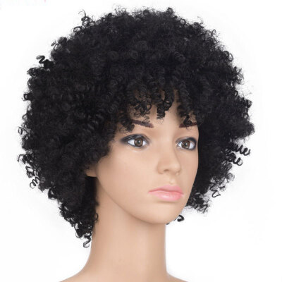 

Natural Black Synthetic Hair Wig Afro Kinky Curly Short Wigs African American Heat Resistant Fiber