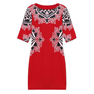 

Lovaru ™ 2015 New Fashion Summer Womens Sexy Dress Floral Print Red Dress Half sleeve round collar design