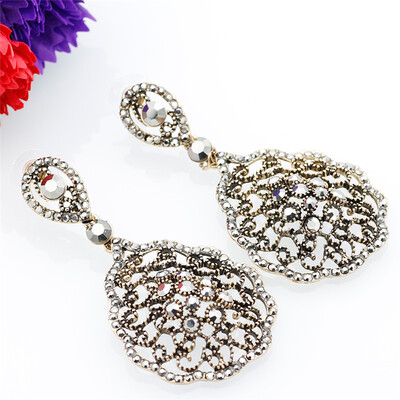 

SUNSPICE MS Bohemia Ethnic Dangle Earrings Vintage Indian Style Long Drop Hollow Mesh Pendant Earrings Antique Gold Silver Color