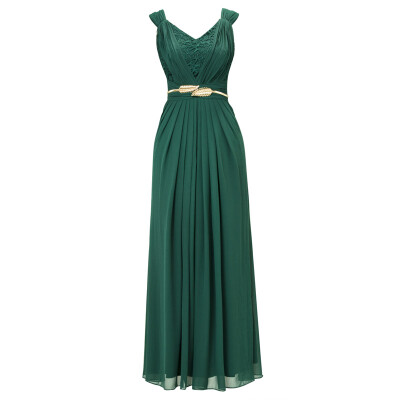 

CAZDZY V-Neck Lace Pleated Chiffon A-Line Evening Dress