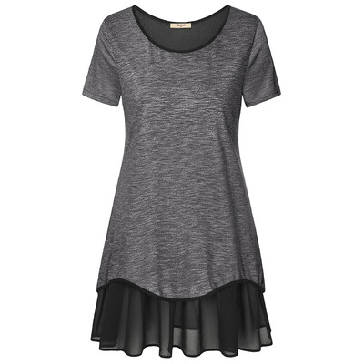 

Timeson New Summer Style Short Sleeve Women Long Tunic Tops Patchwork Chiffon Irregular Hem T-shirt Plus Size XXXL T-shirt Top