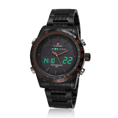 

NAVIFORCE 9024 Men Luxury Brand Full Steel Quartz Clock Digital LED Army Military Sport Watch