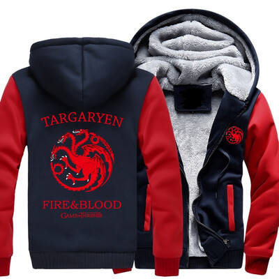

2018 New USA Size Differ Game Of Thrones House Of Targaryen Graphic Super Warm Thicken Fleece Zip Up Hoodie Men&39s Coat Red Fre