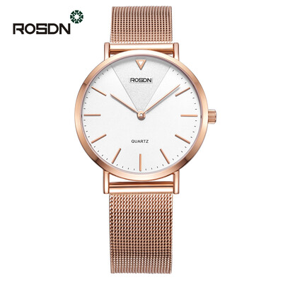 

ROSDN Luxury Brand Mens Watch mesh strap women watches Stainless Steel Analog Quartz Watches Women Waterproof Couple wrist watch