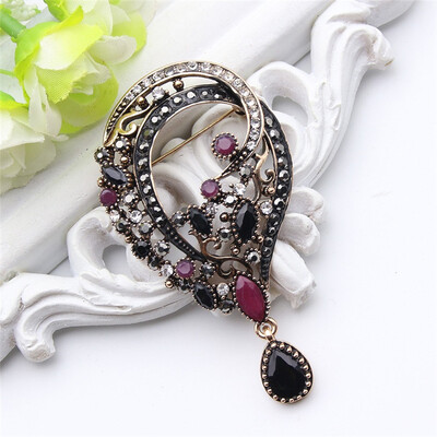 

Vintage Turkish Wreath Brooch For Women Arabesque Multicolor Resin Pins Jewelry Antique Gold Color Rhinestone Brooches Broches