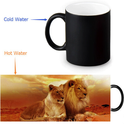 

Lion 350ml12oz Heat Reveal Mug Color Change Coffee Cup Sensitive Morphing Mugs Magic Mug Milk Tea Cups