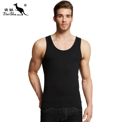 

Kangaroo DaiShu Mens Vest Round Collar Skinny Fitness Knee Vest Summer Bottom Slim Solid Color Cotton Undershirt Black XL