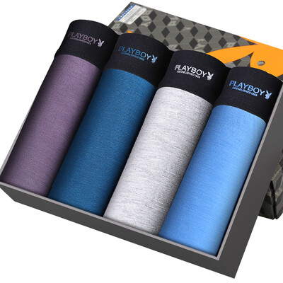 

Playboy Mens Underwear Boxer Shorts Ice Silk Breathable Mens Underwear Sexy Pants 4 Gift Boxes Purple Lake Green Light Gray Blue XL