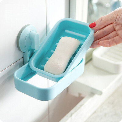 

Wanshijia bathroom strong suction cup soap holder bathroom double drain soap box creative soap box JD-YS-03 blue