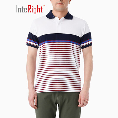 

INTERIGHT Men&39s POLO Shirt Loop Positioning Stripe Short Sleeve Blue Orange Bar XL