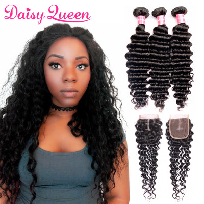 

Deep Wave 3 Bundles With Closure 100 Human Hair Bundles With Lace Closure Middle Part Natural Black Brazilian Hair Weave Bundles