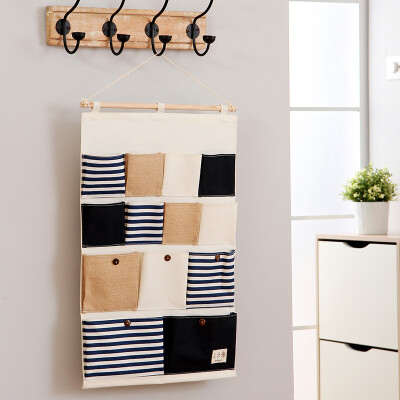

Ou Runzhe storage bag hanging bag wall striped cotton&linen storage bag