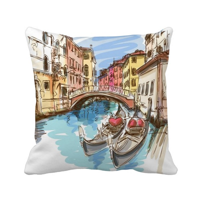 

Italy Venice Landscape Watercolour Painting Square Throw Pillow Insert Cushion Cover Home Sofa Decor Gift