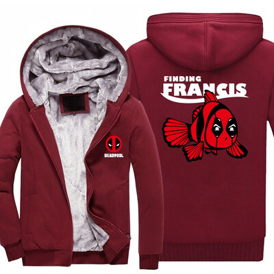 

2018 New USA SIZE Men Winter Autumn Hoodies DEADPOOL FINDING FRANCIS pattern Fleece Coat Baseball Uniform Sportswear Jacket wool