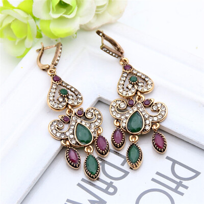 

Luxury Arabesque Drop Earrings For Women Turkish Vintage Long Earring Antique Gold Color Color Resin Brincos Ethnic Pendientes