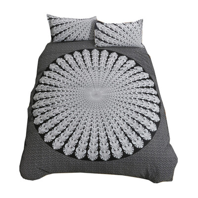 

iDouillet 3 Pcs Bohemian Peacock Bedding Set Microfiber Mandala Reversible Duvet Cover & 2 Pillowcases King Size Grey Black