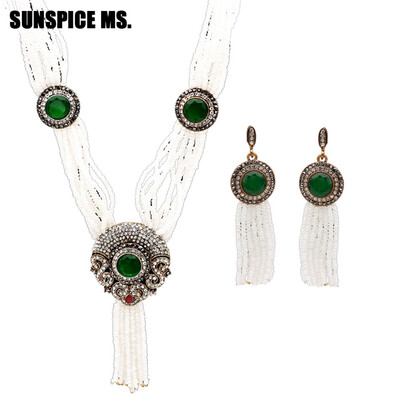 

Vintage Turkish African Beads Jewelry Set Nigerian Wedding & Engagement Necklace Earring For Women Handmade Indian Jewelry Gift