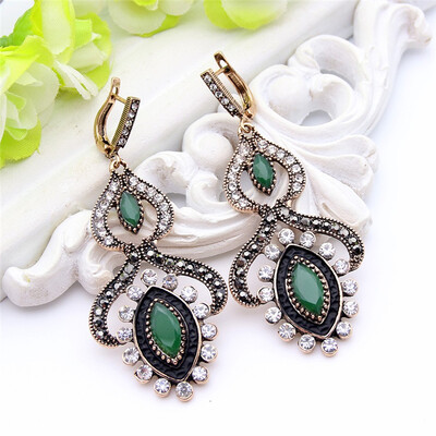 

Vintage TurKish Women Flower Resin Drop Earring Princess Hook Antique Gold Color Dangle Earring Arab Ethnic Express Love Jewelry