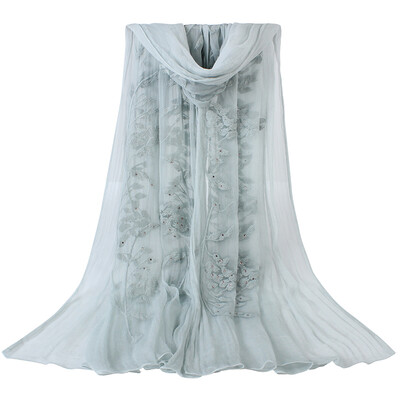 

Shanghai story STORY Of SHANGHAI Ms silk scarf winter silk embroidery shawl scarf I love water blue