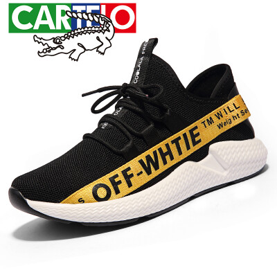 

CARTELO fashion trend flying woven casual mens wild low-top shock absorbing shoes 1306 black 42