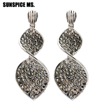 

Fashion Bohemia Women Ethnic long Drop Earrings Antique Rhinestone Big Leaf Dangle Earring Elegent Turkish Inida Wedding Jewelry