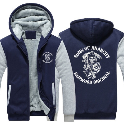 

2018 New Sons Anarchy Winter Jackets&Coats film hoodie Hooded Thick Zipper Men cardigan Sweatshirt Hoodies Thick Fleece Coat