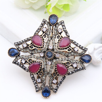 

High Quality Turkish Star Brooch Pins Hollow Resin Antique Gold Color Brooches Broches Women Hijab Lapel Scarf Pins Jewelry