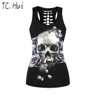 

2018 Women Halloween Tank Tops Vampire pumpkin head Corpse Skull Cartoon cat Print Camisole Festival Tops