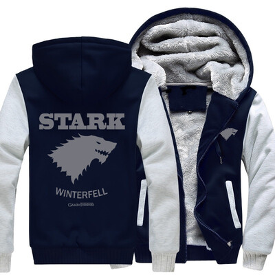 

2018 New USA size Wolf Game of Thrones Direwolf Ghost House of Stark Winter is Coming Jacket Sweatshirts Thicken Hoodie Zipper Coa