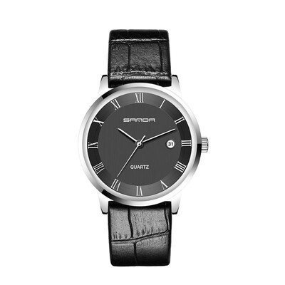

7mm Super Slim Fashion SANDA Mens Watches top brand luxury fashion Genuine Leather Watch Men Calendar Clock relogio masculino