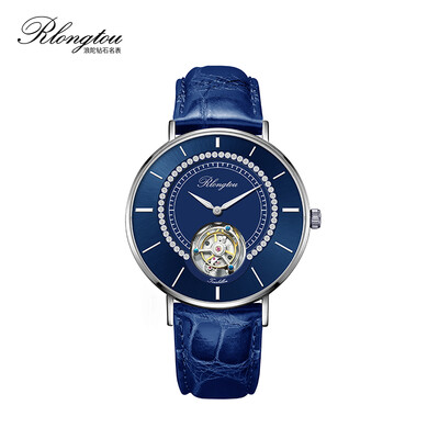 

RlongTou watch male slim slim tourbillon 104M-P-B steel color blue face diamond