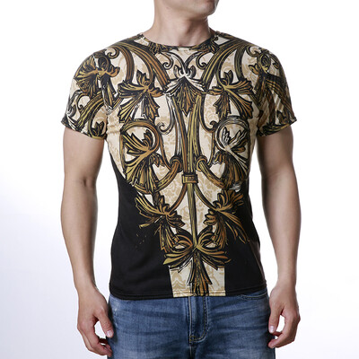 

Mens Vintage Style Flower Pattern Round Neck Short Sleeve Shirt