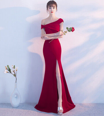 

One-Shoulder Bridal Toast Dress Korean Fashion Long Sexy Fishtail Evening Dress