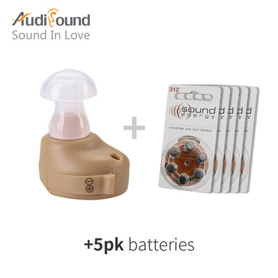 

Audisound Ear Care 906-5 Hearing Aid Portable In The Ear Invisible Hearing Amplifier For Elder with 30PCS5 CARD A312 Battery