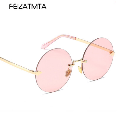 

FEIZATMTA Новые солнцезащитные очки для женщин бренда Vintage Round Ocean Color Линзы для очков из металла Рамка для очков Lady Fashion Oculos UV400