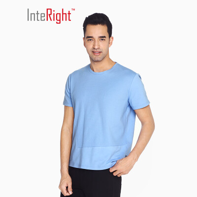 

INTERIGHT mens T-shirt round neck asymmetric stitching short sleeves cold gray white