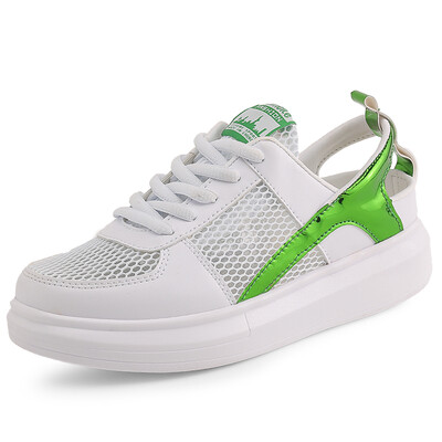 

2018 new summer leather hollow headband sandals thick bottom casual mesh breathable height increase white shoes female