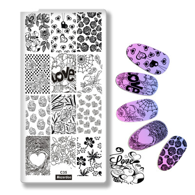 

Love Valentines Day Pattern Stamping Plate Rose Spider Webs Design DIY Nail Art Stamp Image Plate Nail Stencil Tools C35