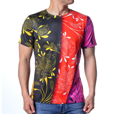 

Fashion Mens O-Neck Flower Print Pullover T-Shirts