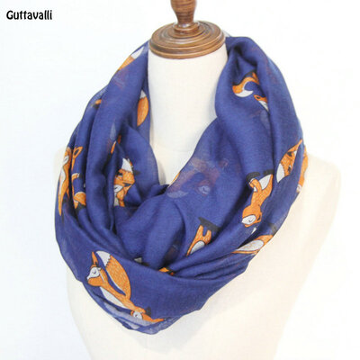 

Guttavalli Women Solid Cute Fox Print Ring Shawl Vintage Animals Viscose Soft Loop Scarf Winter Lowrie Warm Infinity Scarves