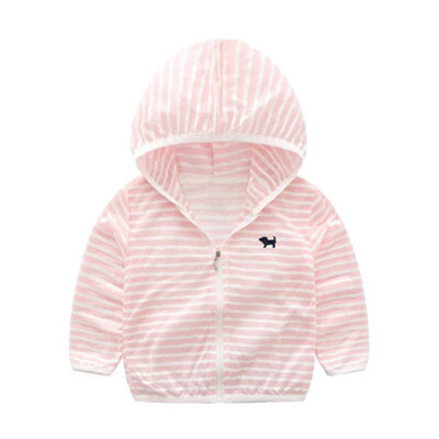 

Kids Clothes Boys Girls Hooded Jacket Sun Protective Clothing Children Stripe Embroidery Thin Shirt Zipper Coat Summer Outerwear