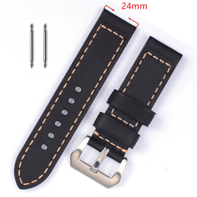 

20mm 22mm 24mm Genuine Leather Watch Band Vintage Strap Black