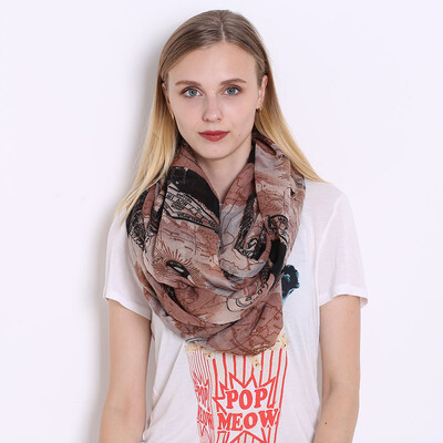 

Scarves For Women Voile Infinity Collar Ring Scarf geometry Print Luxury Brand Scarves JeouLy Echarpes Foulards Femme Western sty